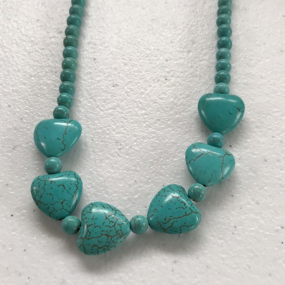 Faux Turquoise Heart and Round Bead Necklace - Picture 5 of 7
